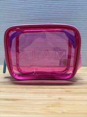 KISS “GLAM” Pink Clear Travel Toiletry/Makeup Pouch with Purple Accents